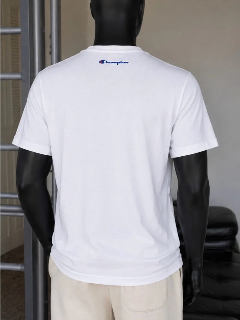 Champion White Short-Sleeve Tee with Navy Script and Red-Blue Logo - Picture 2 of 3